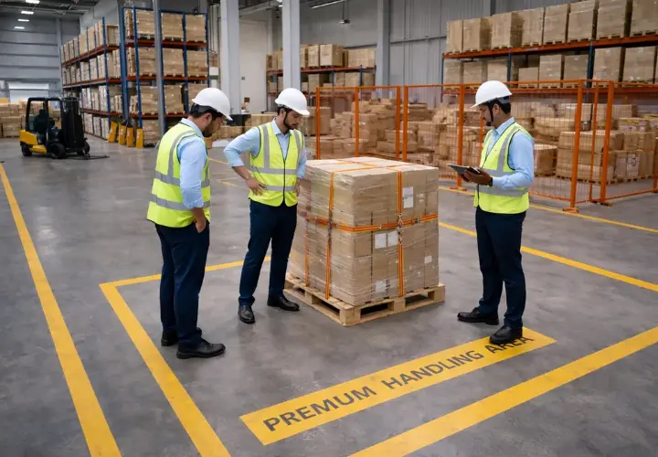 Priority cargo handling with supervised pallet inspection in warehouse
