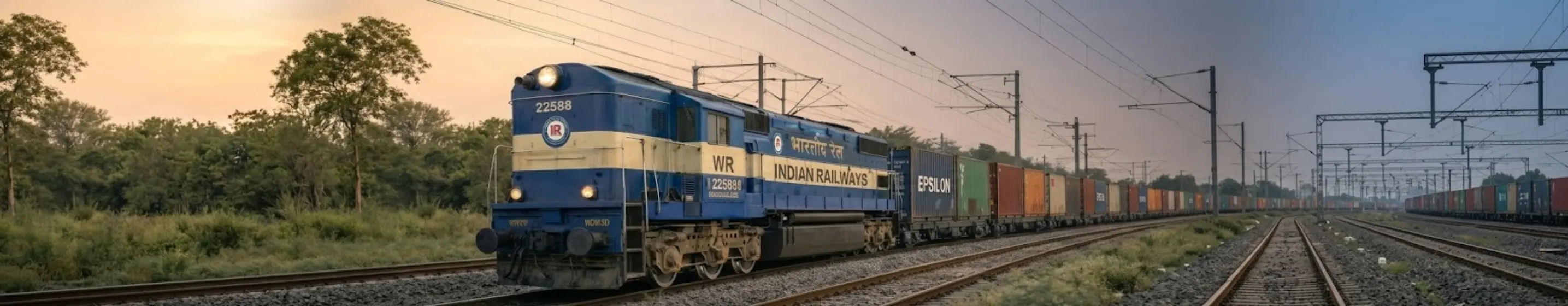 Rail freight train transporting shipping containers across railway network